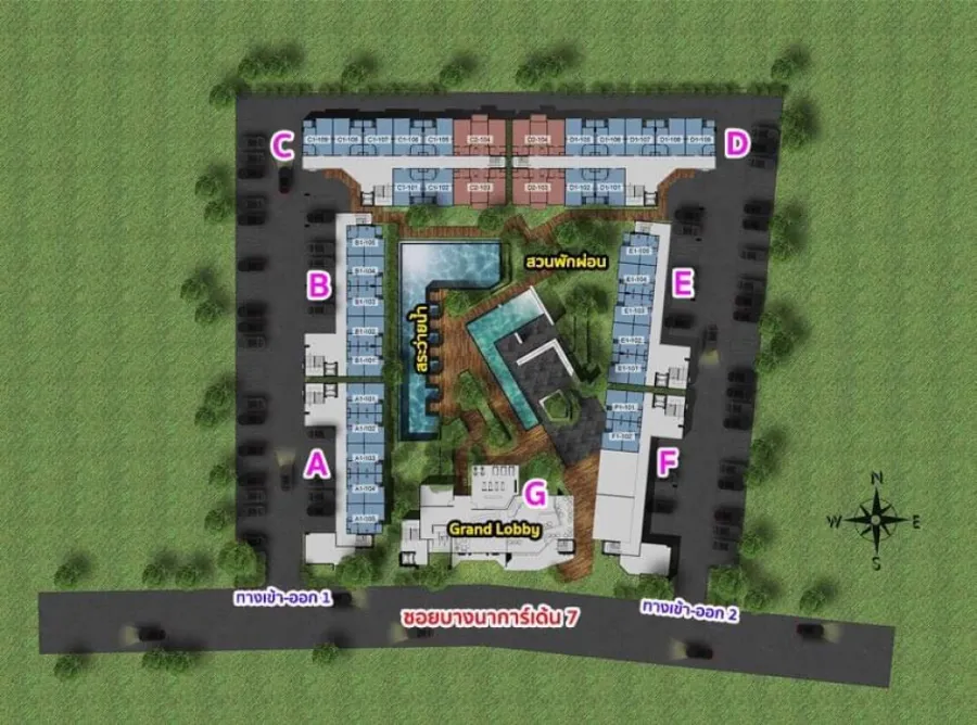 Sale with tenants, Condo Via 7 Bangna by Apasiri, room size 29 sq m., Building E, 2nd floor (garden view), move now!!