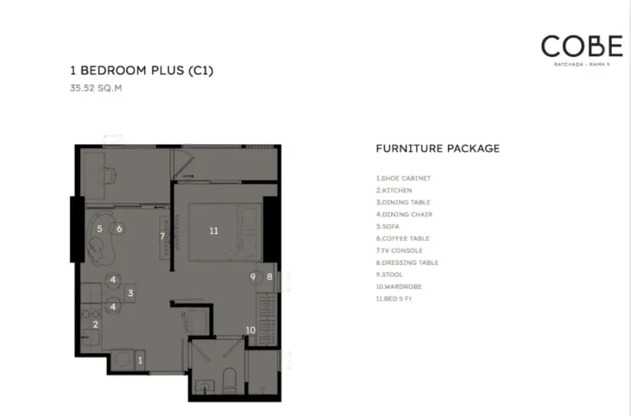 ขายดาวน์ใบจอง COBE Ratchada - Rama 9 1 bedroom plus 35.52 ตารางเมตร ราคาดีเวอร์ จองเลย