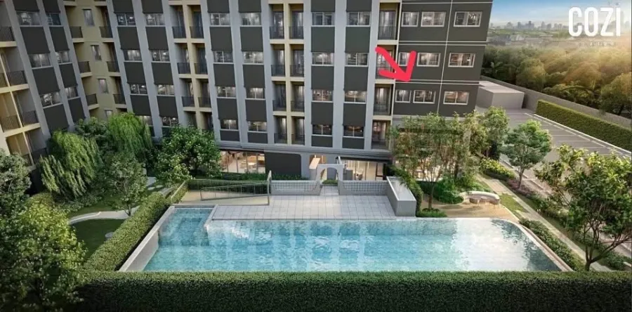 Selling down payment at Cozi BTS Saphan Mai. There is 1 master bedroom and 1 small bedroom. The room is clearly divided into zones. You must arrange i