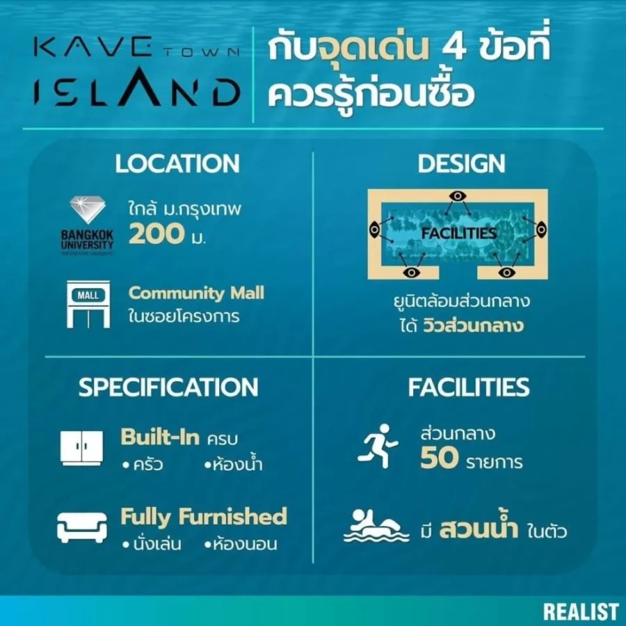 ให้เช่า เคฟ ทาวน์ ไอส์แลนด์ ชั้น 8 ไม่สูงมาก ตกแต่งครบพร้อมอยู่ อย่ารอช้า รีบจองเลย