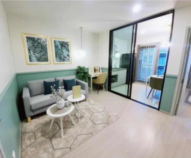 Aspire Asoke-Ratchada Condo for rent, new room, beautiful decoration, tight furniture, complete electrical appliances. End up in one room