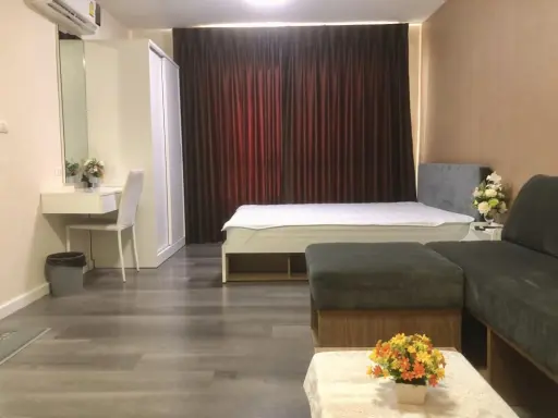 For rent, D Condo Campus Resort, ABAC Bangna, Abac, room ready to move in, very good price, hurry and reserve before it slips away.