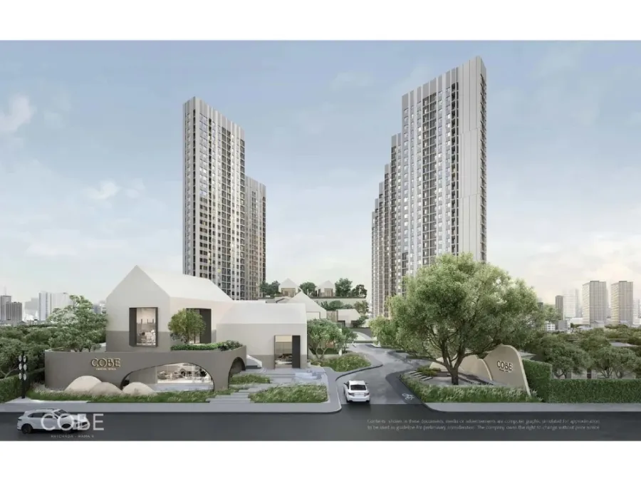 Down payment sale for COBE Ratchad Rama 9, One Bedroom Plus room, Building H, front zone of the project, unobstructed view of the common area.