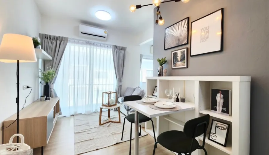 Condo for sale, A Space Sukhumvit 77, decorated in tone-controlled colors, open, fully furnished, reserve first, own first.