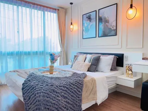 For sale, I Condo Sukhumvit 103, beautifully decorated room, looks good, very stylish, with a wall covering the whole room. Beautiful and good, it rea images