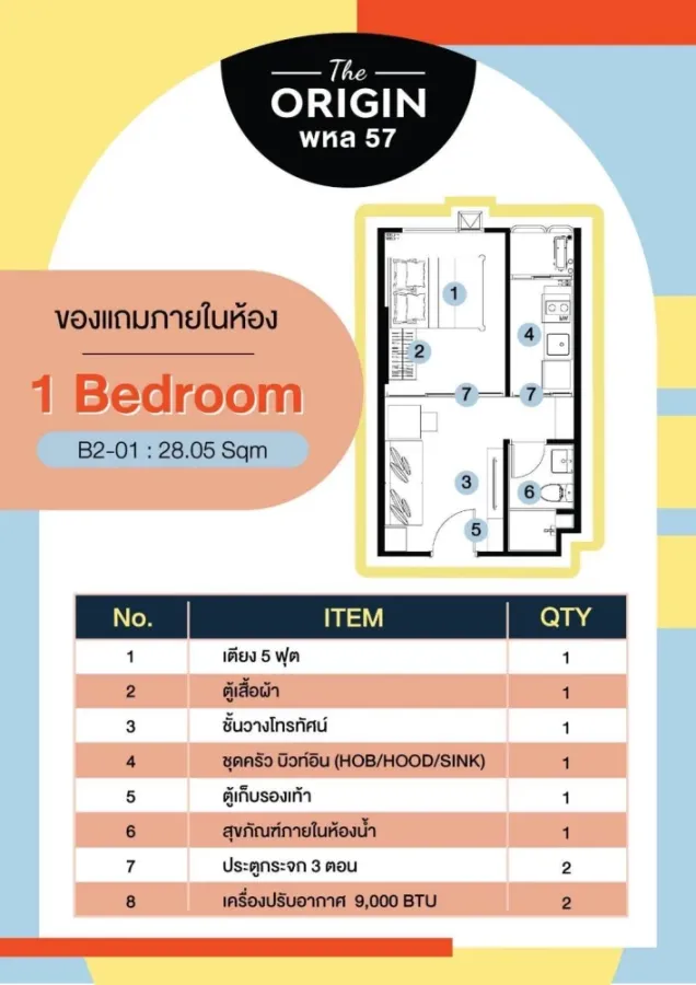 ขายดาวน์ The Origin Phaholyothin 57 1 ห้องนอน 1 ห้องน้ำ เฟอร์นิเจอร์ครบครัน ทำเลดี เห็นวิวสระ จองเลย