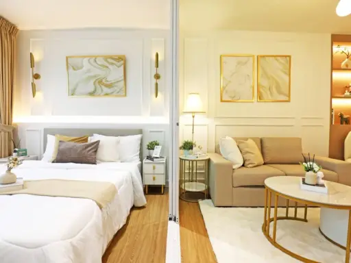 Best-selling condo in Ramintra. Beautiful, luxurious condo with a hotel-like feel and unobstructed views. Features a partition separating the bedroom