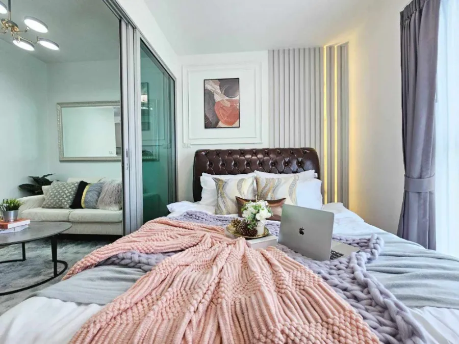 Condo for sale, A Space Bangna, beautifully decorated, corner room, balcony facing north, not hot, breeze passing through all year, book now.