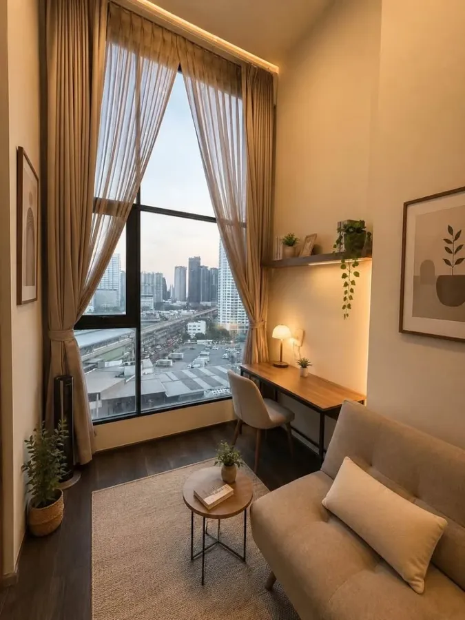 For rent: Knightsbridge Space Ratchayothin, 1-bedroom duplex unit on the 15th floor. Spacious and comfortable. Book now!