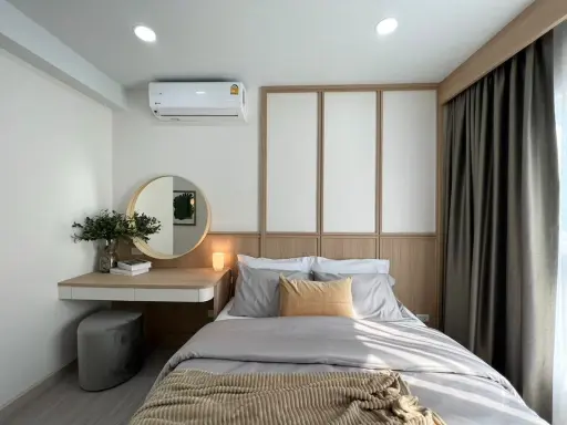 Condo for rent, Supalai City Resort Charan 91, beautifully decorated room, Muji style, soft tones, 3rd floor, hurry to reserve it.
