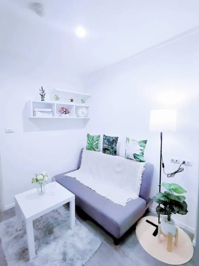 Condo for sale, Lumpini Mega City Bangna, decorated room in white tones, fully furnished, ready to move in, book now.