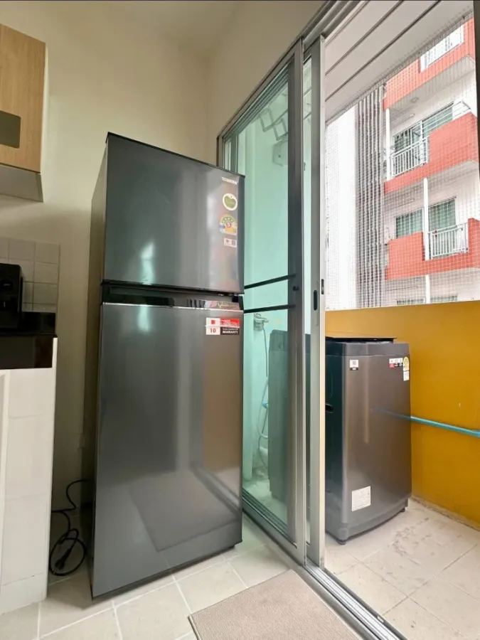 For rent: My Condo Sukhumvit 103, 1 bedroom, 1 bathroom, fully furnished and equipped with electrical appliances. Good like this, reserve now.