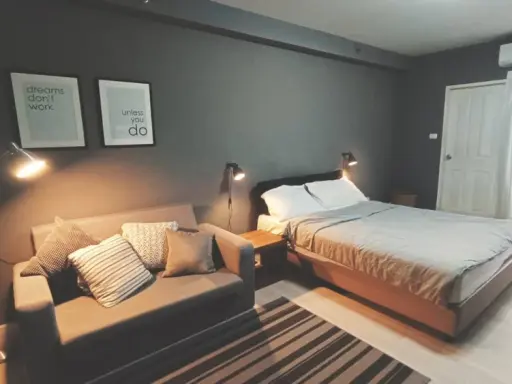 For rent: City Home Sukhumvit 101, 2nd floor (can walk up to the room, no need to wait for the elevator), decorated in cool grey tones, first come fir images