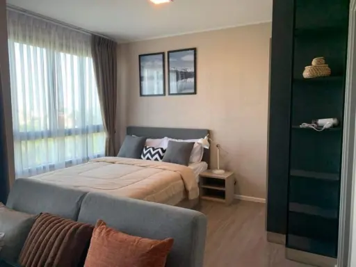 Condo for rent, D Condo Hideaway Rangsit Phase 4, corner room, outside view, beautiful room, fully furnished, book now, hurry up.