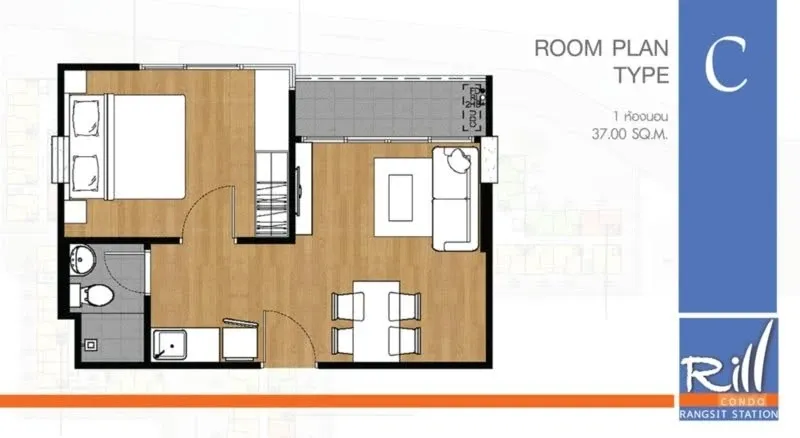 ให้เช่า Rill condo รังสิต ห้องมุม ชั้น 6 วิวเส้นทางรถไฟฟ้าสายสีแดง ติดวอลเปเปอร์ เฟอร์ครบพร้อมอยู่