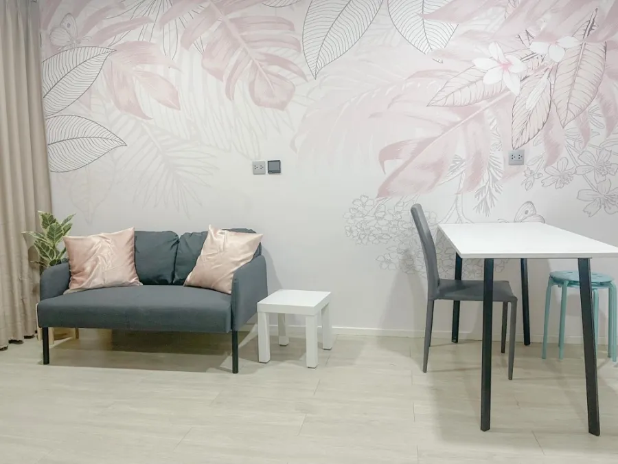 Condo for rent, Atmoz Ladprao 71, nice decorated room Install wallpaper in the whole room and get the best price. Book now.