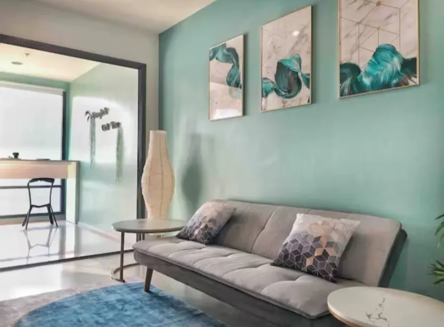 ให้เช่า Rhythm Sukhumvit 42 ห้องสีฟ้า สดใสสบายตา พื้นที่ใช้สอยเยอะ เฟอร์ครบพร้อมเข้าอยู่