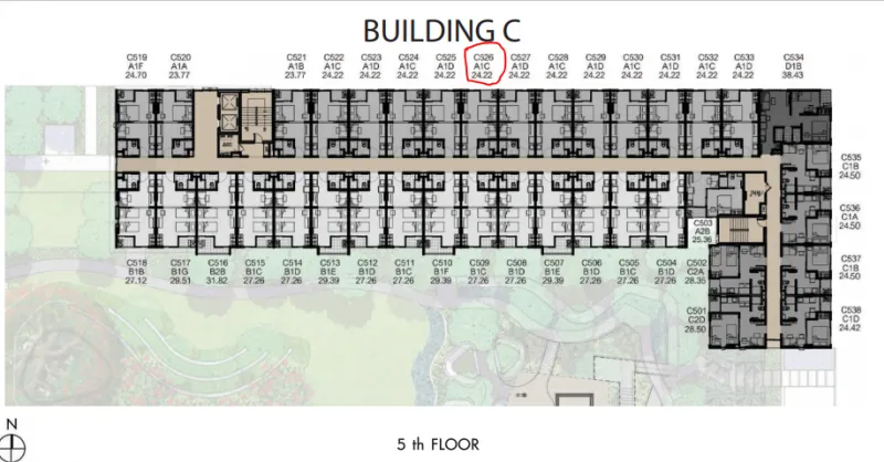 ขายดาวน์ Kave Town Space ใกล้ ม.กรุงเทพ รังสิต ตึก C ชั้น 5 ห้อง 526 ขนาด 24.22 ตรม.ขายด่วน