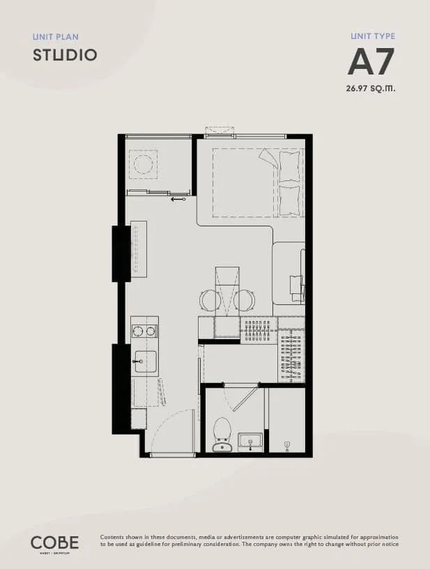 ขายดาวน์ Cobe Kaset-Sripatum ห้อง Studio ชั้น 8 เพดานห้องสูง 2.7 เมตร พร้อม walk-in closet จองเลย