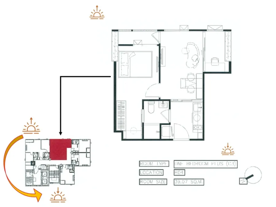 ขายดาวน์ COBE Ratchad Rama 9 ห้อง One Bedroom Plus ตึก H โซนด้านหน้าโครงการ วิวส่วนกลางไม่มีอะไรบัง