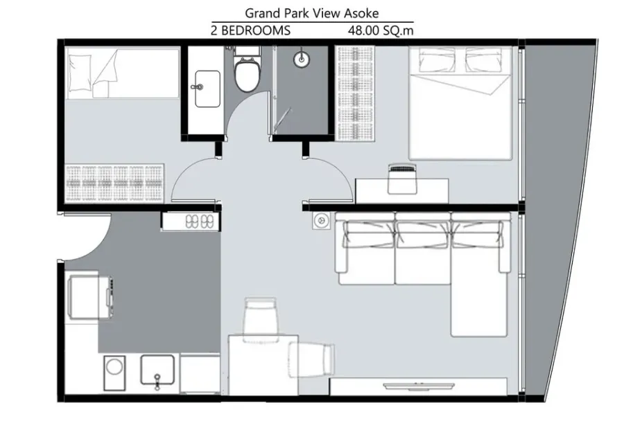 ให้เช่า Grand Park View Asoke ห้องน่าอยู่ ชั้นสูง กว้างขวางอยู่สบาย 2 ห้องนอน รีบจองเลย