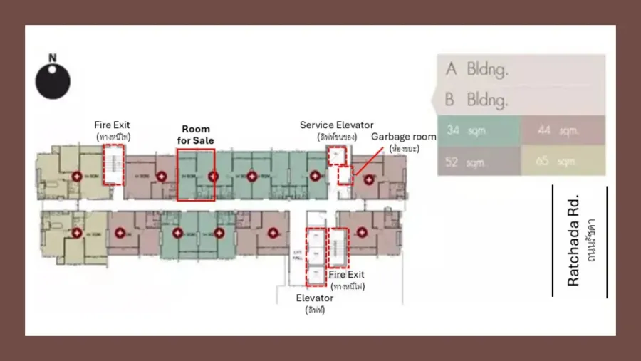 Quinn Ratchada 17 for sale, balcony facing out, open view, no buildings blocking, room does not face the main road, so there is no traffic noise, rese