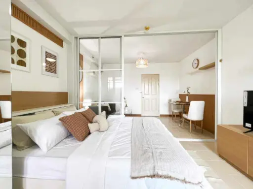 For rent City home Rattanathibet Building A, 7th floor, beautifully decorated, looks good, very stylish, complete set of furniture, ready to move in.