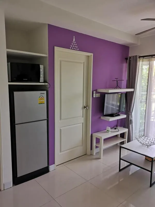 Condo for rent, Summer Garden Chaengwattana 19, purple-white tone room, super bright Come on, don't miss it