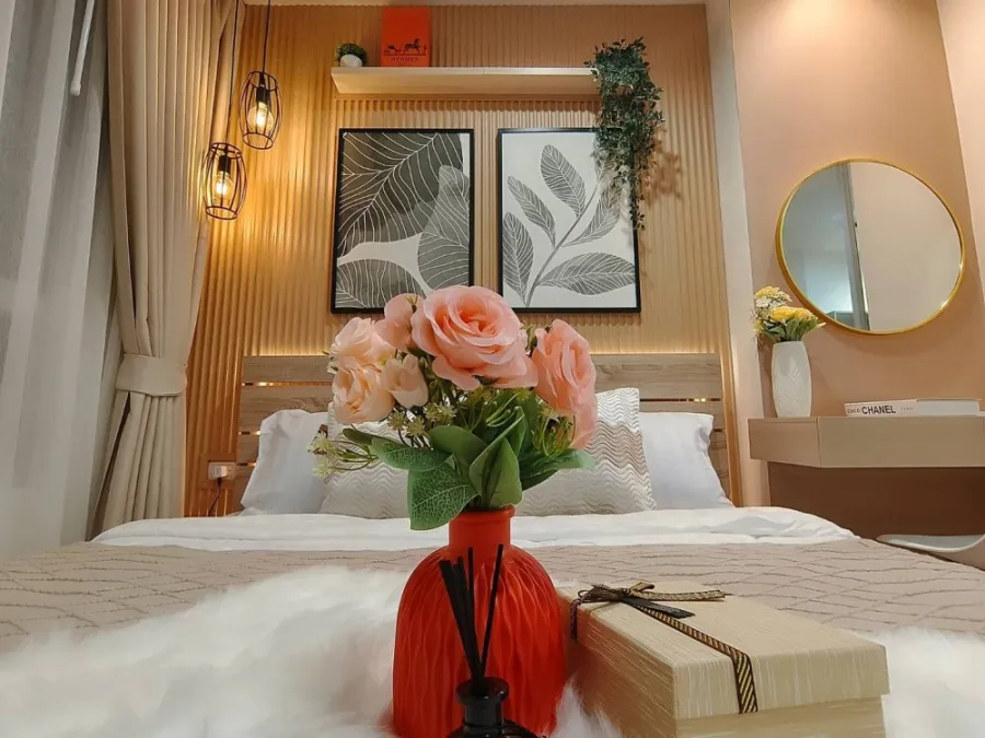 For sale Lumpini Nawamin Sri Burapha, beautiful room, cozy style, high floor, corner room, garden view, clear view, cool weather all day, urgent.