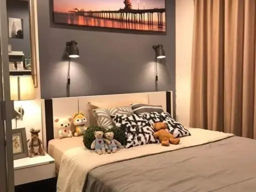 For rent, Lumpini Ville On Nut 46, this room is decorated in tone control, the price is very good, the mattress is thick and soft. I need this room