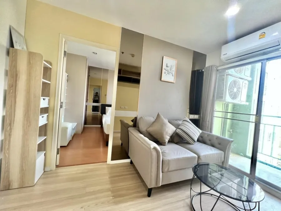 For sale, Lumpini Mega City Bangna, Building D, 15th floor, clear view, fully furnished room, livable, buy now, great value.