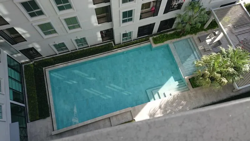 วิวสระว่ายน้ำสวยๆๆบรรยากาศฟินแน่นอน ให้เช่า พลัม​คอนโด​แจ้งวัฒนะ​ เฟส​ 1 อาคาร A