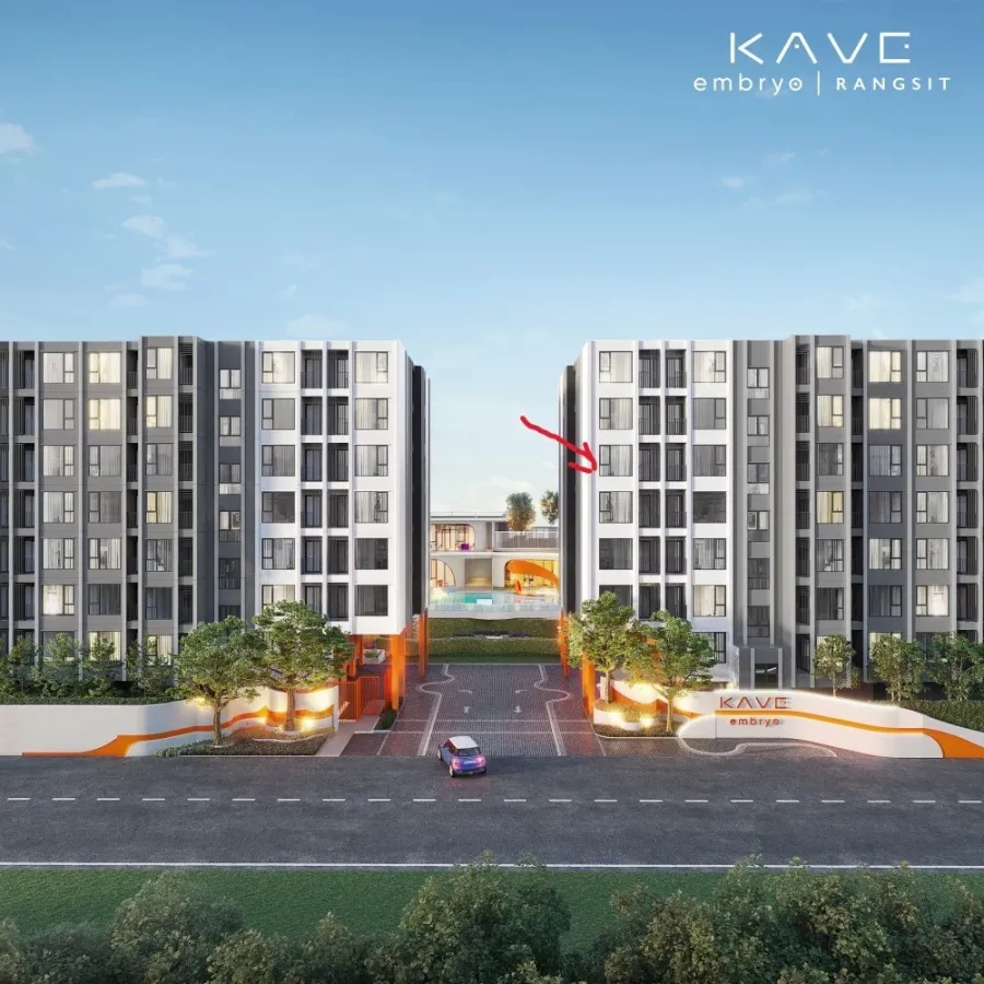For rent: Kave Embryo Rangsit, 5th floor, outside view, fully furnished room, nice to live in. If interested, hurry and reserve now.