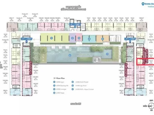 Selling down payment for The Livin Ramkhamhaeng, 7th floor, 1 bedroom, 1 bathroom, near the BTS, very convenient to travel, fully equipped common area