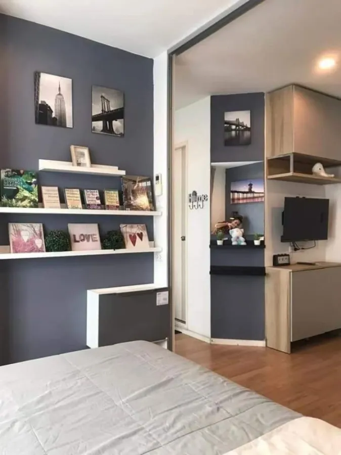 For rent, Lumpini Ville On Nut 46, this room is decorated in tone control, the price is very good, the mattress is thick and soft. I need this room