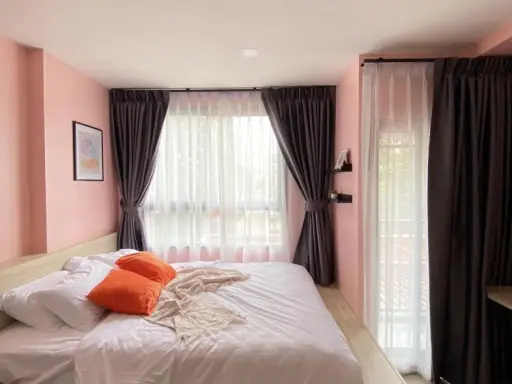 For rent The Muve Kaset ห้องสวยน่าอยู่ สีสันสดใสโดนใจสาวหวาน ลากกระเป๋าเข้ามา อยู่ได้เลยค่า