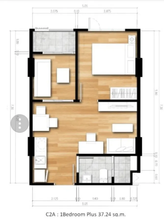 Kave Condo for sale, Building C, 3rd floor, 2 bedrooms, 1 bathroom, fully furnished. You definitely need to reserve it!