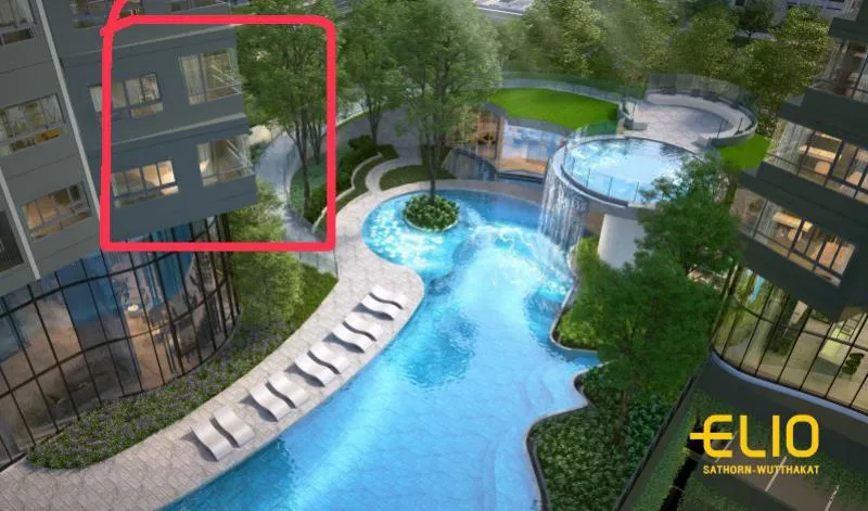 Corner room has arrived. Sale. Elio Sathorn-Wutthakat, 2 bedrooms, garden view and pool, next to BTS Wutthakat. Book now.