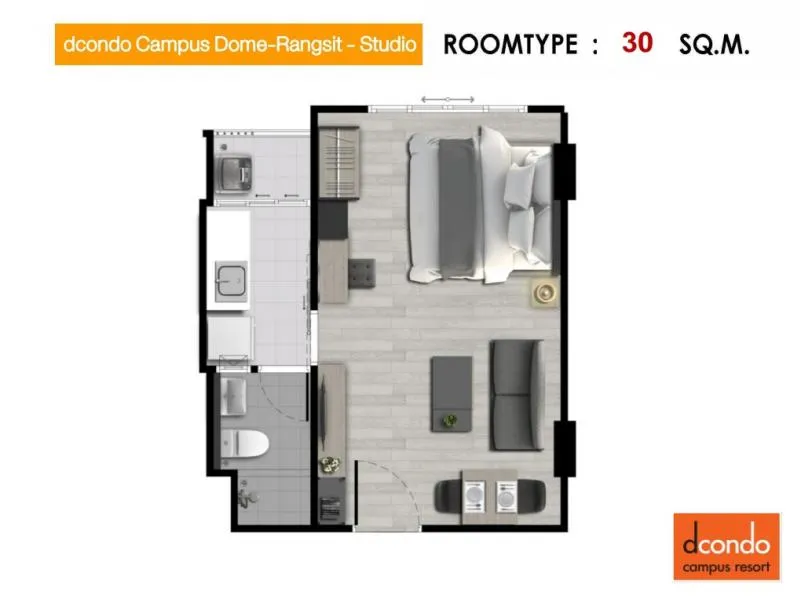 ขายดาวน์ Dcondo Campus Dome Rangsit (Phase 3) ดีคอนโด แคมปัส รีสอร์ท โดม - รังสิต เฟส 3 ตึก B ชั้น 6