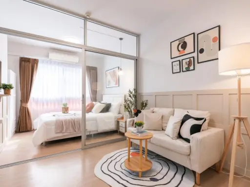 For sale: Plum Condo Samakkhi, very beautiful room, minimalist, very minimalist, fully furnished, minimalist type, don't miss it.