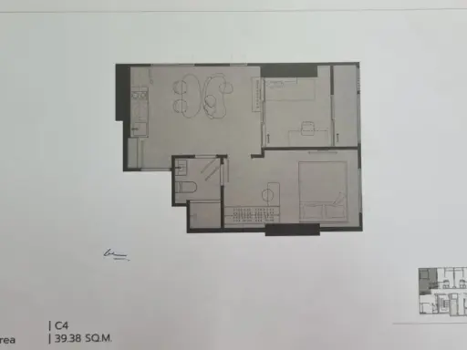 Selling down payment for COBE RATCHADA - RAMA 9, 7th floor, Building G, 39.38 sq m unit with standard movable furniture.
