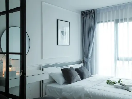 For rent Rye sukhumvit 101/1, a room decorated in white tones. comfortable price Hurry up to move to reserve before you miss it.