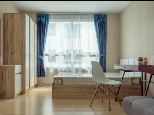 For rent, Plum Condo Phaholyothin 89, decorated in cream tones, cute, plus a room divider At the best price, you must reserve.