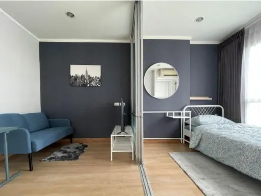 For rent: Lumpini Ville Chaengwattana-Pak Kret. Decorated to look livable. The room at the end has a view of the river. The room doesn't get sunlight.