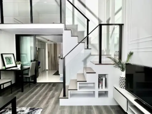 ให้เช่า ไนท์บริดจ์ สเปซ รัชโยธิน ห้องDuplex ตกตแต่งน่าอยู่ โทนสีละมุนตา เฟอน์บิ้วอิน สนใจรีบจองเลย
