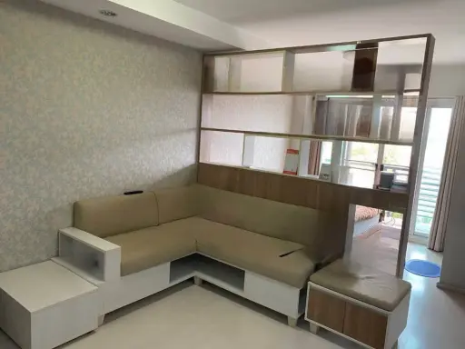 For sale: The Lock 3 Sukhumvit 101/1, Lime Building, studio room with awesome wallpaper, fully furnished with built-in furniture. Interested, book now