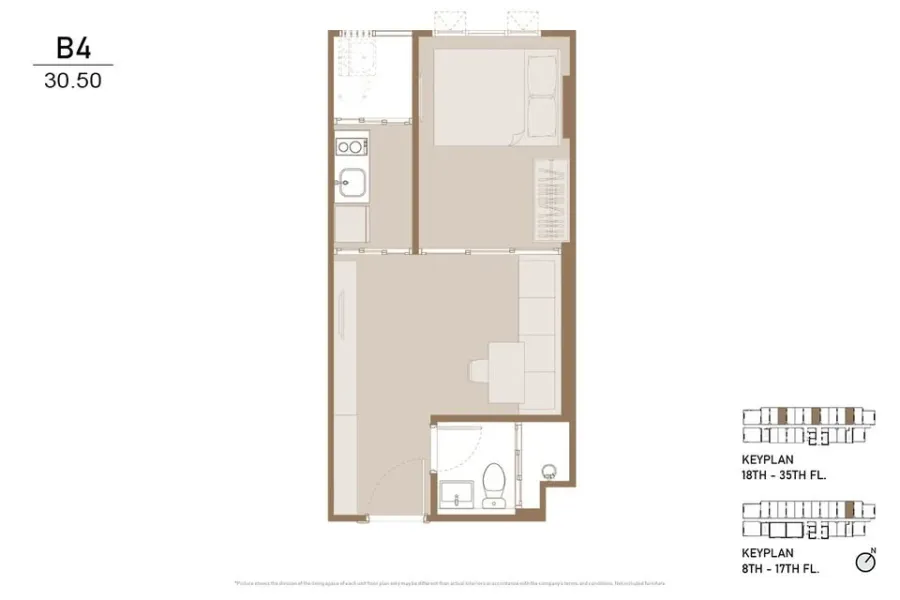 Selling down payment, Aspire On Nut Station, 22nd floor, north side, not hot sun, good view, not blocked by neighboring buildings, very worth booking.