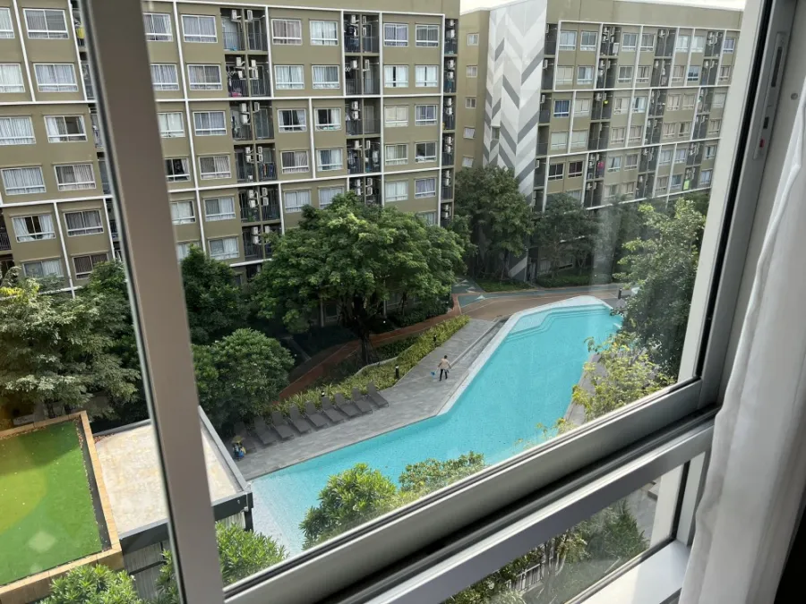 Beautiful room, fully furnished, pool view, clean room, for rent Plum Condo Rangsit Alive Phase 1 This room is complete, you should not miss it.
