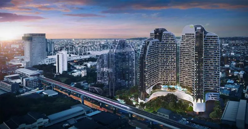 Condo sales down, Ideo Mobi Sukhumvit East Point, studio room, Y-Shape design building, book now !!!
