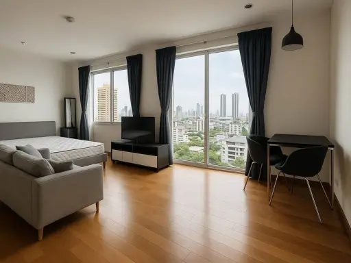 ให้เช่า Villa Sathorn ในห้องมีบานกระจกสไลด์กั้นส่วนครัว และส่วนพักผ่อน เฟอร์และเครื่องใช้ไฟฟ้าครบ ต้องจอง